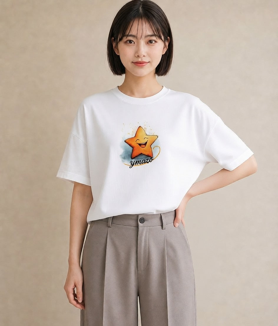 デザインTシャツ レディース 流れ星 星空 宇宙 イラスト カフェコーデ お出かけ 普段着 白T YMAZO