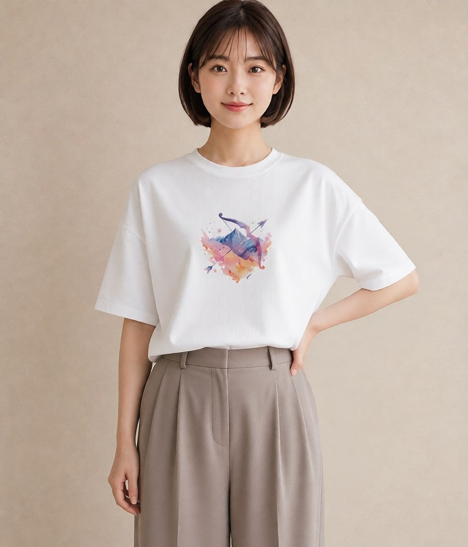 グラフィックTシャツ レディース 魚座 星空 宇宙 イラスト ボタニカル カフェ服 クリスマス 白T YMAZO