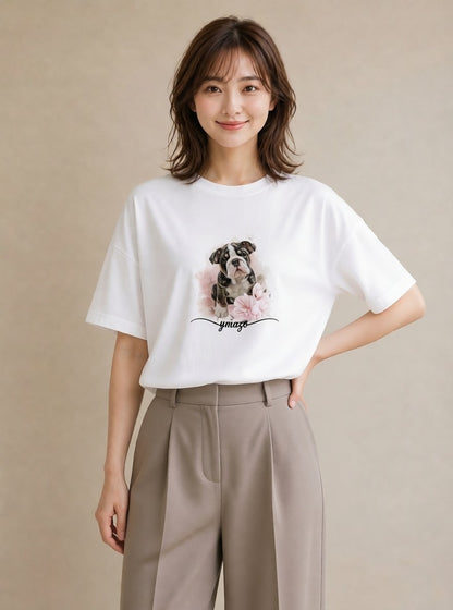 グラフィックTシャツ レディース わんちゃん 犬 いぬ イラスト ゆるコーデ ラフ レイヤード 白T YMAZO