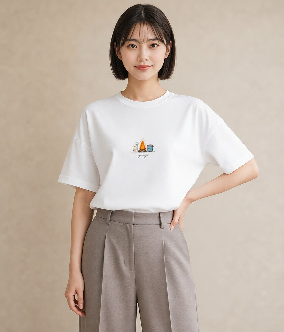 半袖Tシャツ レディース ココア 食べ物 フード イラスト 旅行コーデ ペアコーデ 秋コーデ 白T YMAZO