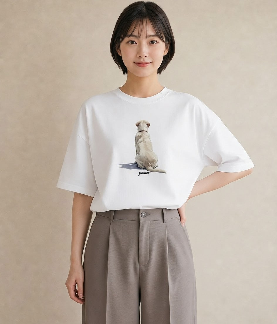 半袖Tシャツ レディース ラブラドールレトリバー 犬 いぬ イラスト きれいめ 友達ギフト 部屋着 白T YMAZO