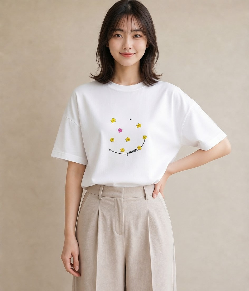 Tシャツ レディース 星 星空 宇宙 イラスト ボタニカル 女性向けギフト 散歩 白T YMAZO