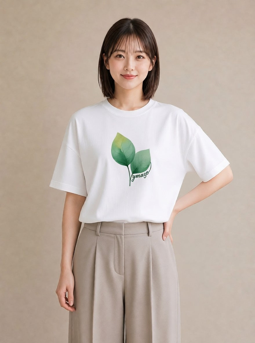 半袖Tシャツ レディース つる 植物 ボタニカル イラスト カフェコーデ 通勤 在宅 白T YMAZO