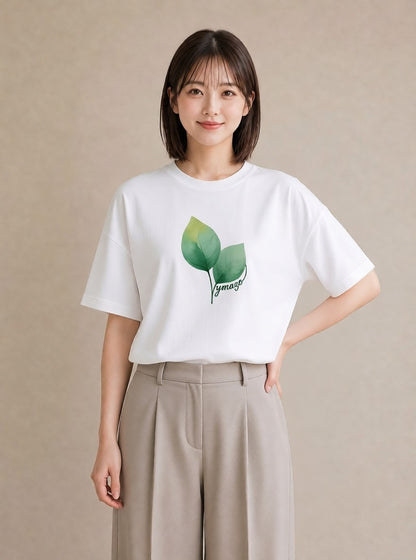 半袖Tシャツ レディース つる 植物 ボタニカル イラスト カフェコーデ 通勤 在宅 白T YMAZO