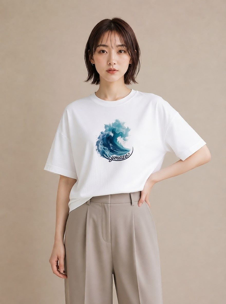 プリントTシャツ レディース 波 星空 宇宙 イラスト ボタニカル 誕生日プレゼント 綿100 白T YMAZO