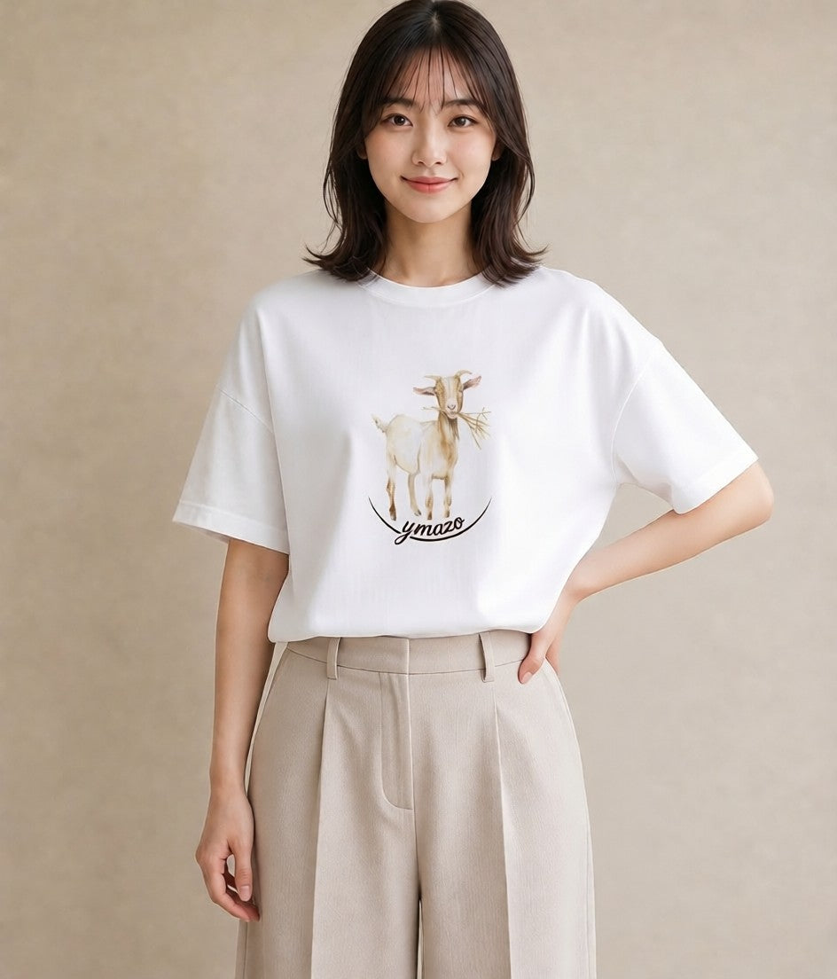プリントTシャツ レディース 山羊座 星空 宇宙 イラスト ヴィンテージ風 女子会 お揃い 白T YMAZO