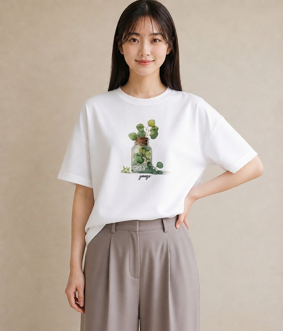 半袖Tシャツ レディース ユーカリ 植物 ボタニカル イラスト シック 在宅 公園 白T YMAZO