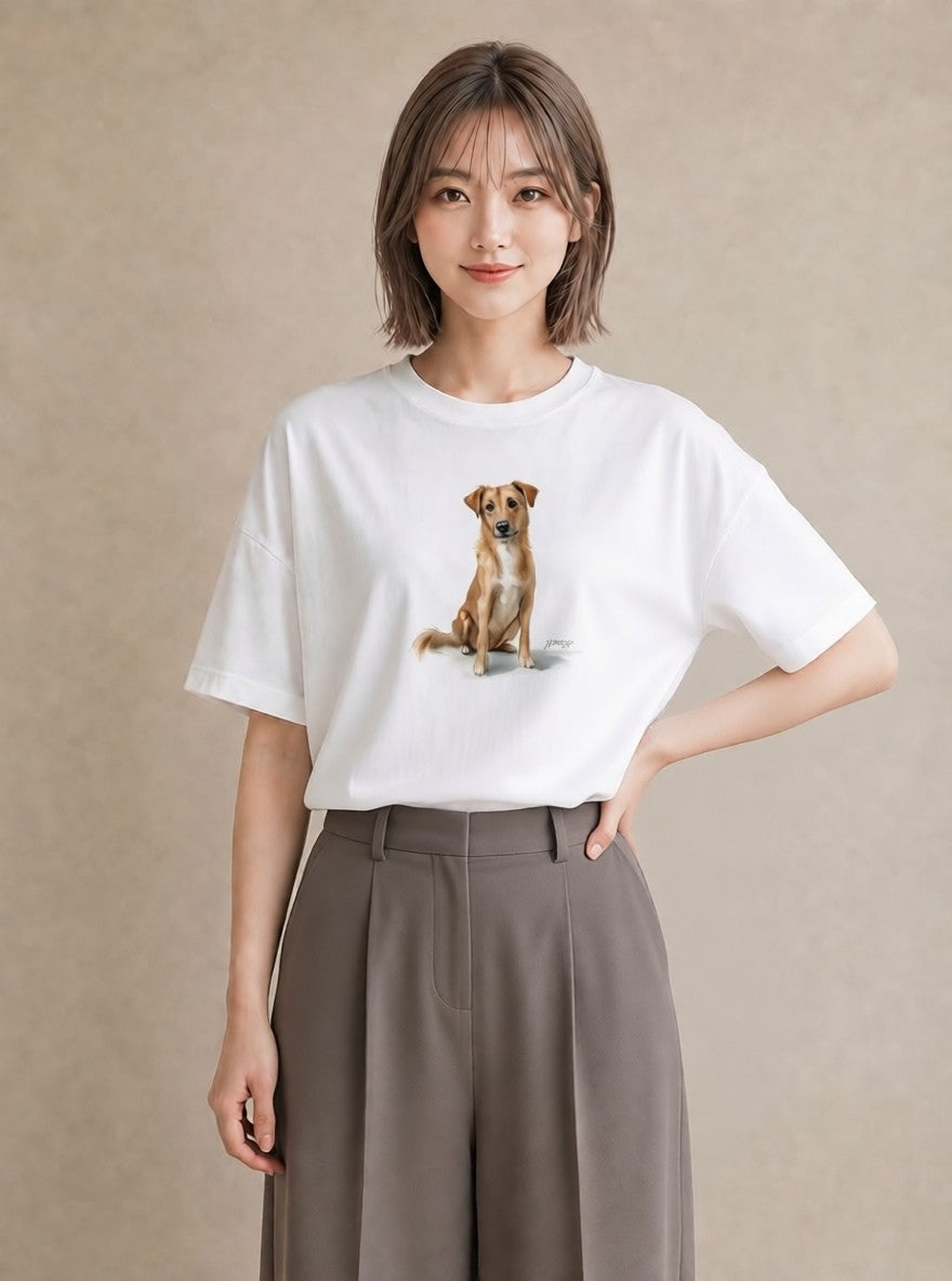 Tシャツ レディース 犬好き 犬 いぬ イラスト ゆるコーデ 送別ギフト 通勤 白T YMAZO