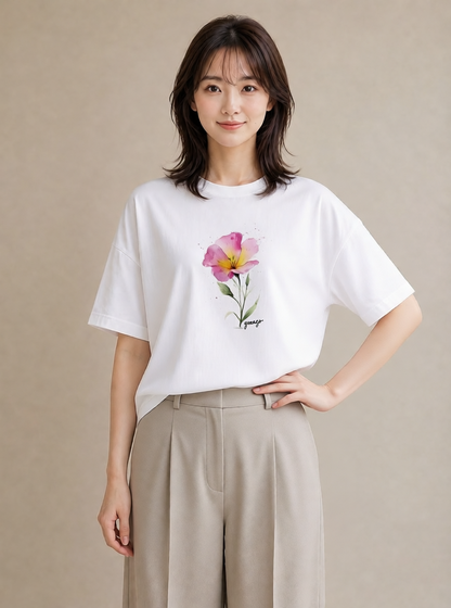 プリントTシャツ レディース あさがお 朝顔 花 花柄 イラスト 可愛い 誕生日プレゼント 綿100 白T