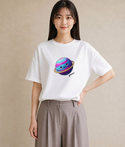 Tシャツ レディース 惑星 星空 宇宙 イラスト ミニマル 通勤 在宅 白T YMAZO