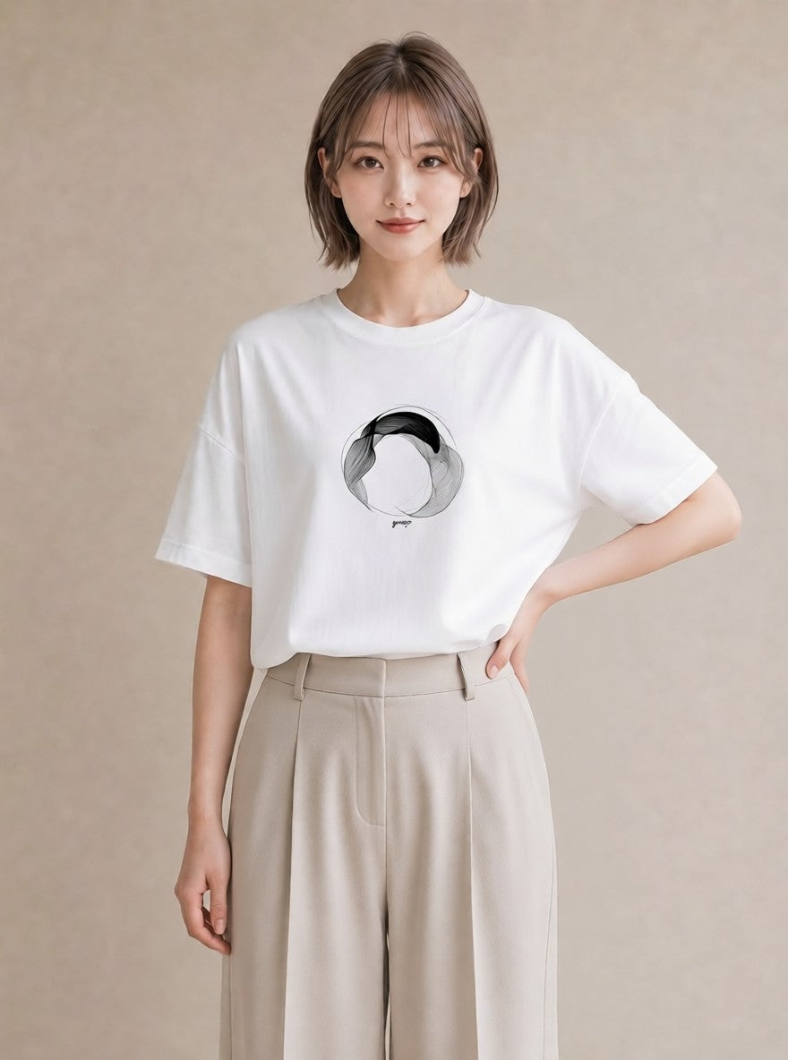 半袖Tシャツ レディース 幾何学 ミニマル ジオメトリック イラスト 北欧風 秋コーデ おしゃれギフト 白T YMAZO