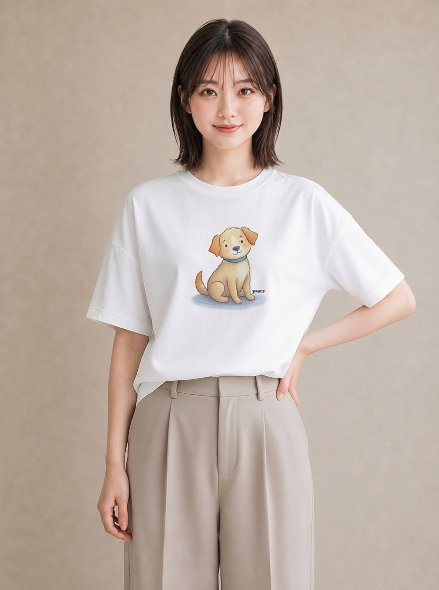 プリントTシャツ レディース いぬ 犬 ワンコ イラスト ガーリー 女性 旅行用 白T YMAZO
