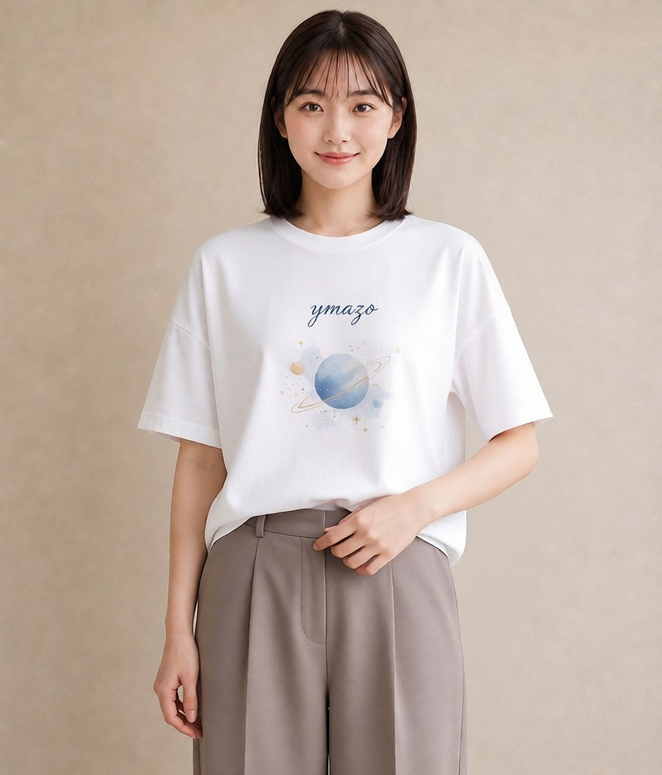 Tシャツ レディース プラネット 星空 宇宙 イラスト ラフカジュアル クリスマス 旅行 白T YMAZO