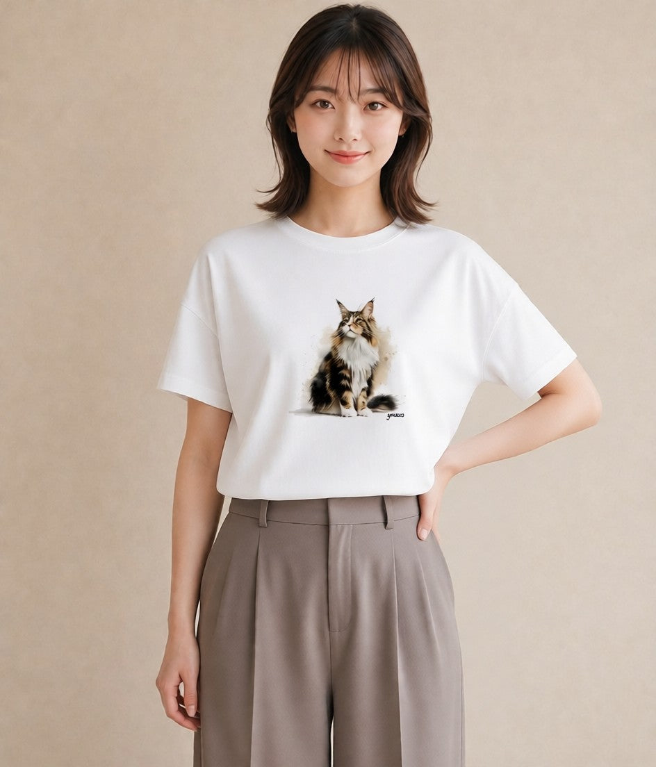 Tシャツ レディース ソマリ 猫 ねこ イラスト 手描き風 デート 帰省 白T YMAZO