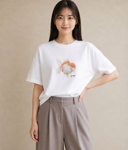プリントTシャツ レディース ベタ ペット 動物 イラスト 水彩風 送別ギフト 通勤 白T YMAZO