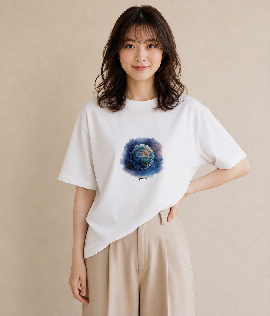 グラフィックTシャツ レディース 惑星 星空 宇宙 イラスト 淡色 通勤 在宅 白T YMAZO