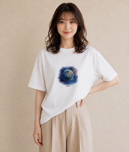 グラフィックTシャツ レディース 惑星 星空 宇宙 イラスト 淡色 通勤 在宅 白T YMAZO