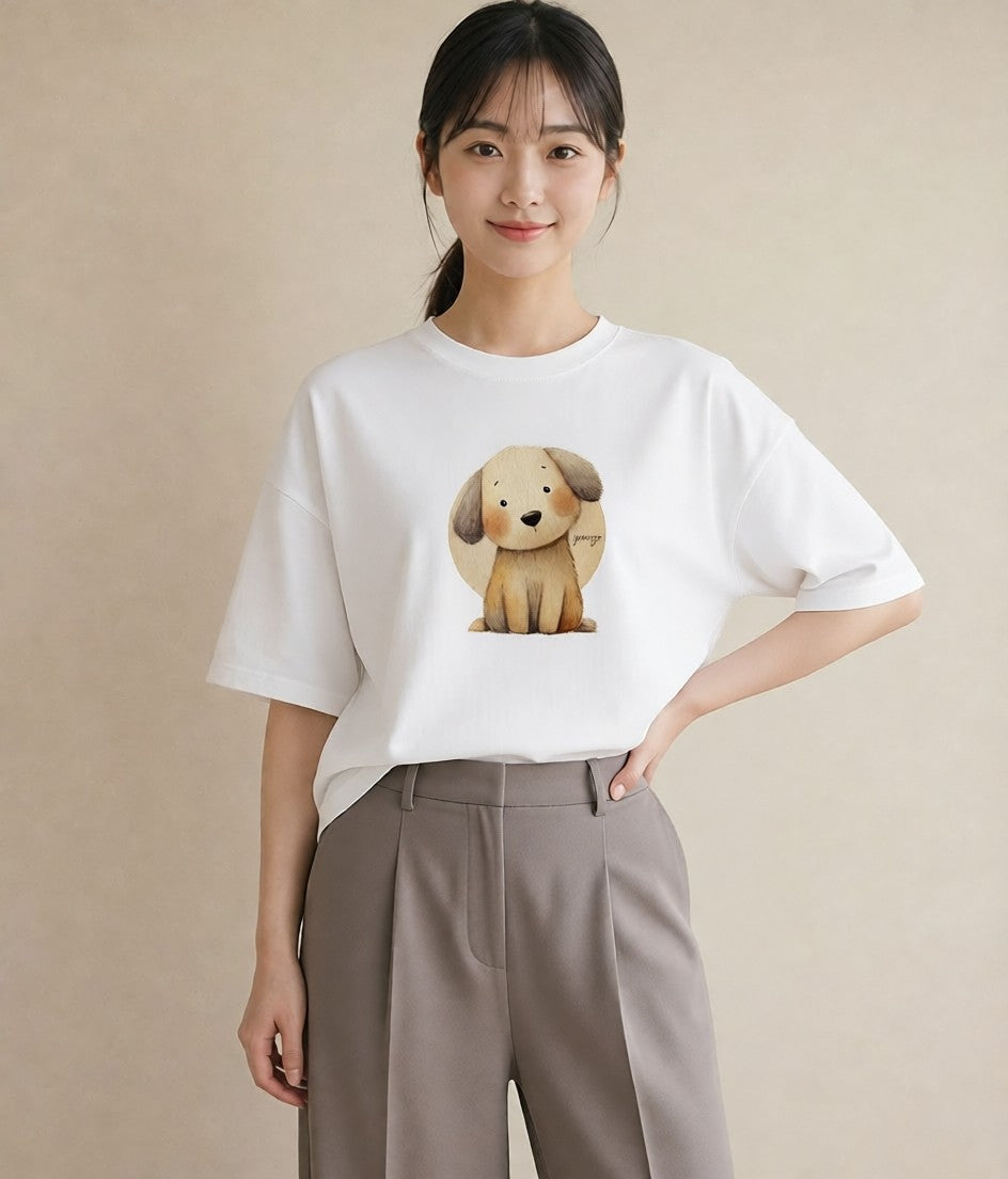 グラフィックTシャツ レディース 犬 いぬ イラスト ナチュラル 20代 カジュアルコーデ 白T YMAZO