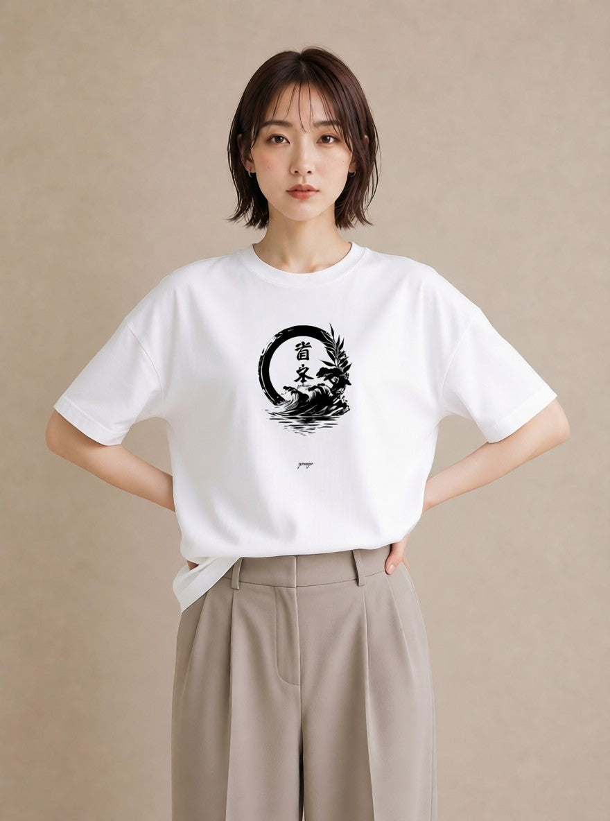 デザインTシャツ レディース 扇子 そよ風 ナチュラル アンティーク イラスト アート風 通学 誕生日プレゼント 白T YMAZO