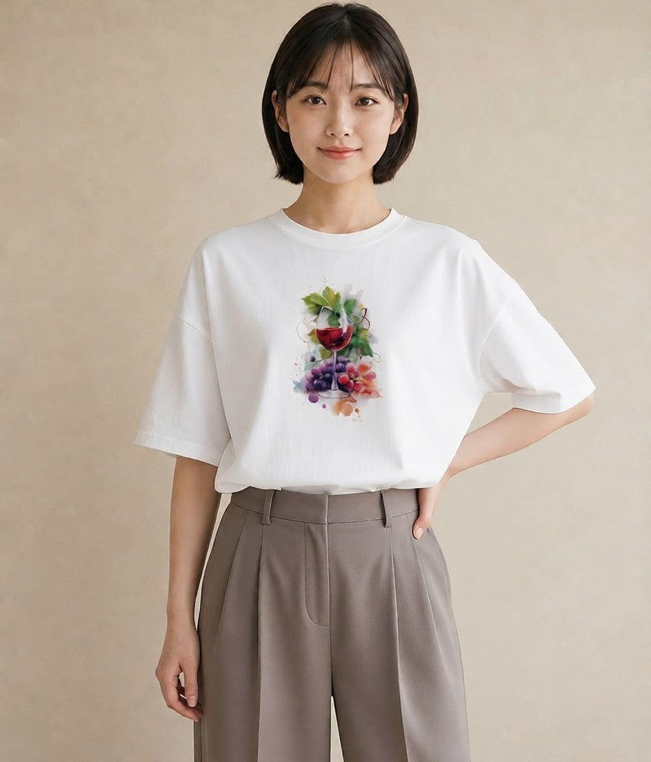 Tシャツ レディース ぶどう 葡萄 食べ物 フード イラスト 韓国風 帰省 ラフ 白T YMAZO