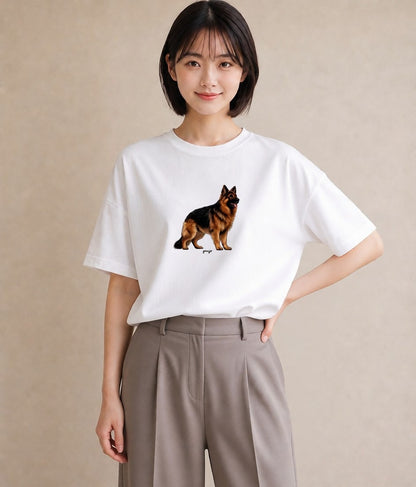 プリントTシャツ レディース ジャーマンシェパード 犬 いぬ イラスト 旅行コーデ 通勤 在宅 白T YMAZO