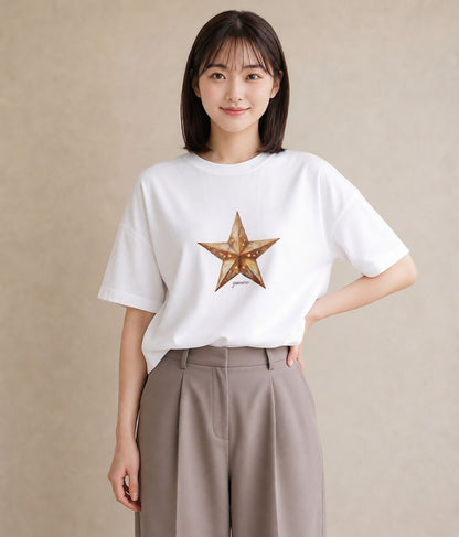 プリントTシャツ レディース スター 星空 宇宙 イラスト ゆるかわ デート 帰省 白T YMAZO