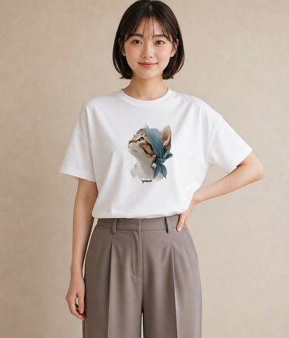 デザインTシャツ レディース 愛猫 猫 ねこ イラスト ボタニカル レイヤード 友達ギフト 白T YMAZO