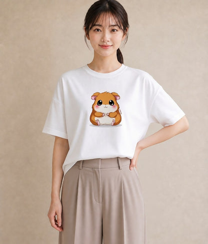 Tシャツ レディース ジャンガリアンハムスター ペット 動物 イラスト 普段使い 買い物 夏コーデ 白T YMAZO