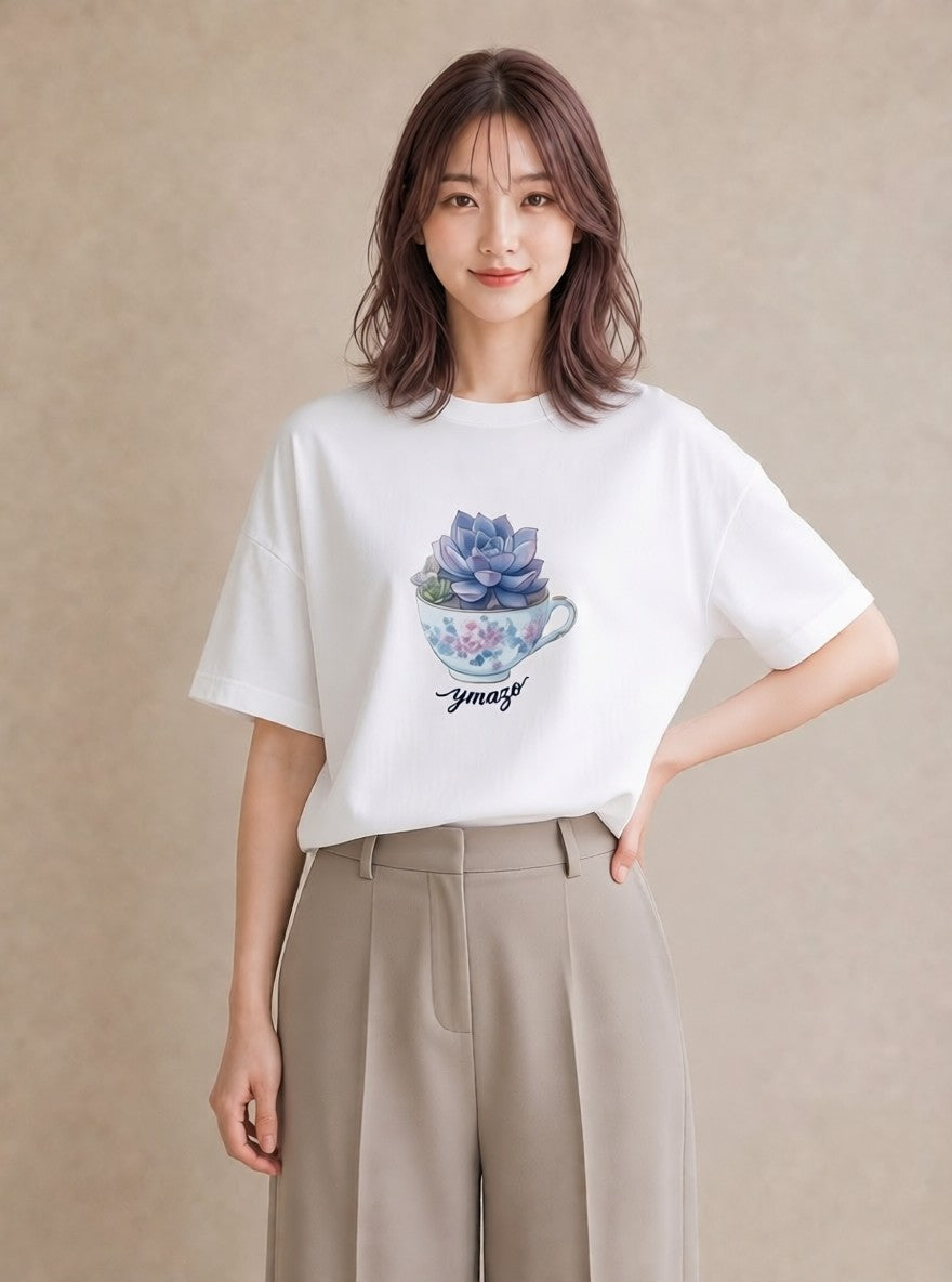 グラフィックTシャツ レディース 多肉植物 植物 ボタニカル イラスト 在宅 公園 白T YMAZO