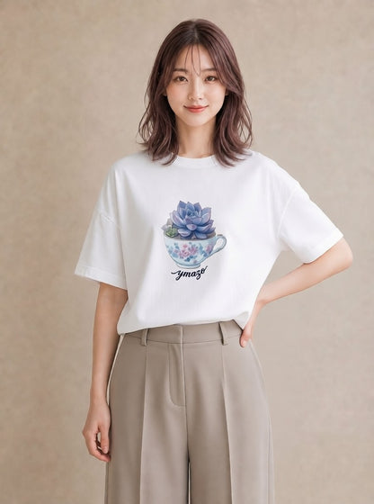 グラフィックTシャツ レディース 多肉植物 植物 ボタニカル イラスト 在宅 公園 白T YMAZO