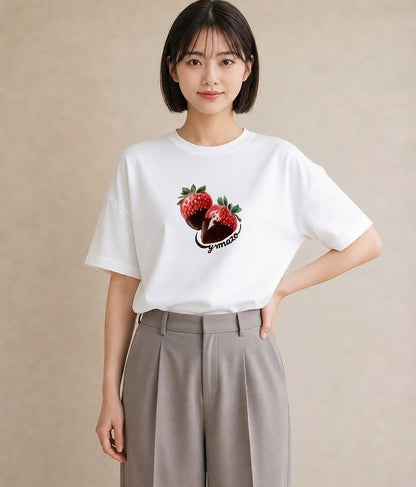 グラフィックTシャツ レディース チョコ 食べ物 フード イラスト ニュアンス ママ カフェ服 白T YMAZO