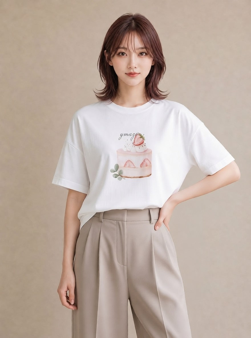 プリントTシャツ レディース あんみつ 食べ物 フード イラスト ナチュラル 買い物 夏コーデ 白T YMAZO