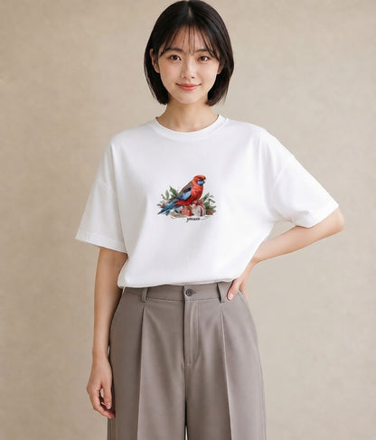 半袖Tシャツ レディース セキセイインコ ペット 動物 イラスト ナチュラル 旅行用 海 白T YMAZO
