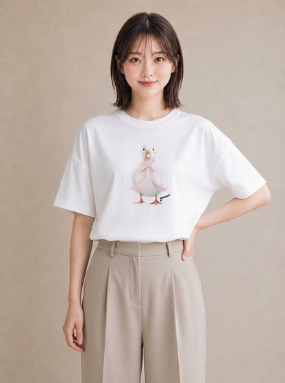 半袖Tシャツ レディース 白文鳥 ペット 動物 イラスト カフェコーデ ホワイトデー 春服 白T YMAZO