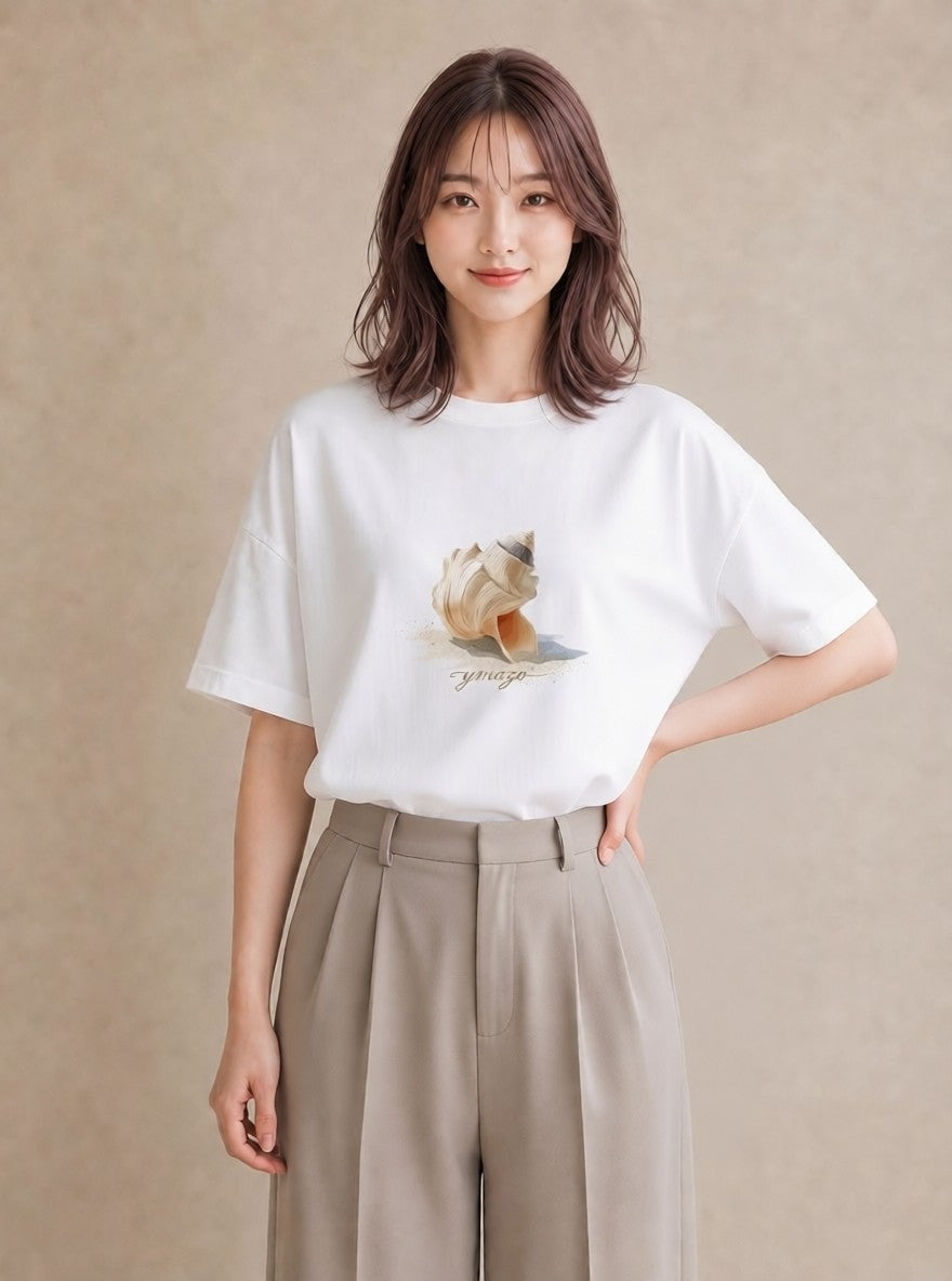 デザインTシャツ レディース ヤドカリ 海の生き物 海 イラスト アート風 デイリーウェア 休日 白T YMAZO