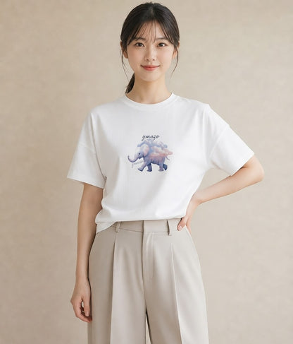 グラフィックTシャツ レディース ぞう 動物 アニマル イラスト ポップ 春服 ミセス 白T YMAZO