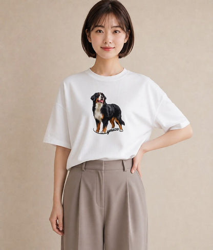 プリントTシャツ レディース バーニーズマウンテンドッグ 犬 いぬ イラスト こなれ感 お揃い 親子 白T YMAZO