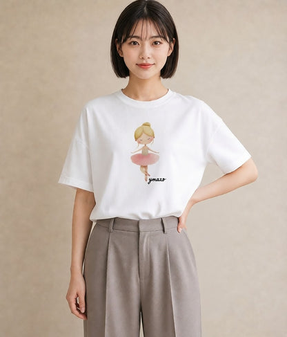 デザインTシャツ レディース バレエシューズ バレエ トウシューズ ナチュラル アンティーク イラスト お洒落 敬老の日 ホワイトデー 白T YMAZO