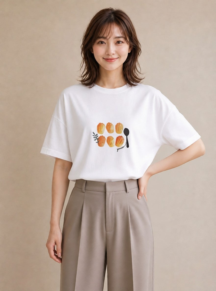 半袖Tシャツ レディース あんみつ 食べ物 フード イラスト こなれ感 お出かけ 普段着 白T YMAZO