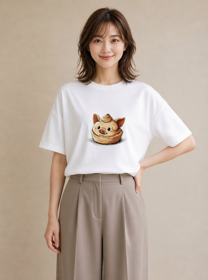 デザインTシャツ レディース クロワッサン 食べ物 フード イラスト 休日コーデ 母娘コーデ 自分用 白T YMAZO