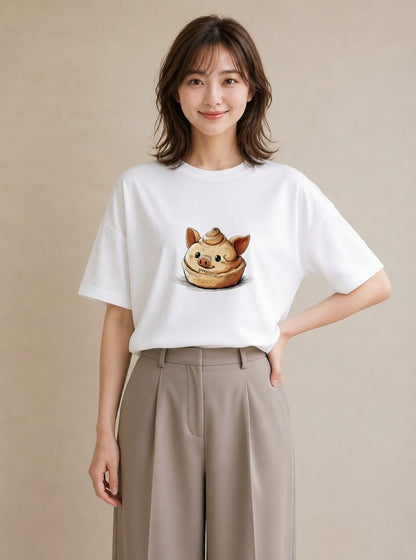 デザインTシャツ レディース クロワッサン 食べ物 フード イラスト 休日コーデ 母娘コーデ 自分用 白T YMAZO