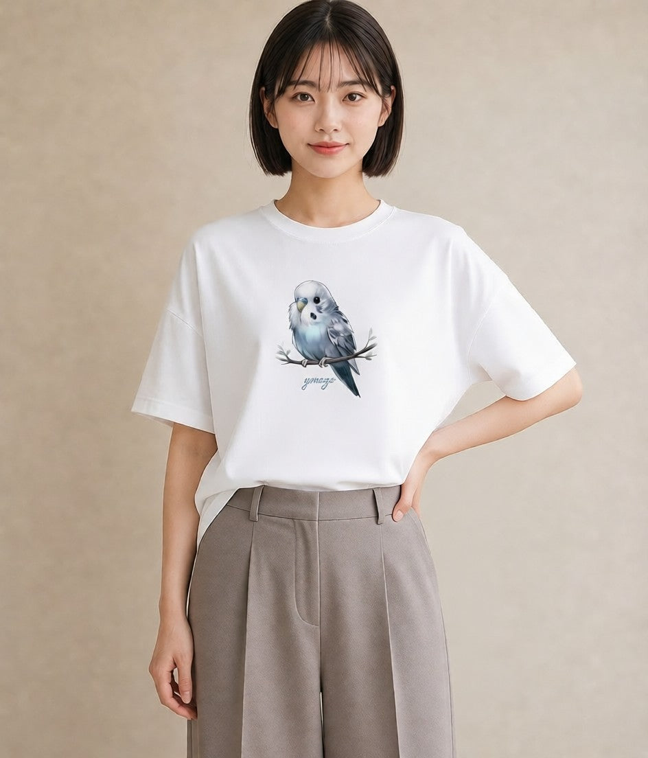 Tシャツ レディース 白文鳥 ペット 動物 イラスト きれいめカジュアル 在宅 公園 白T YMAZO