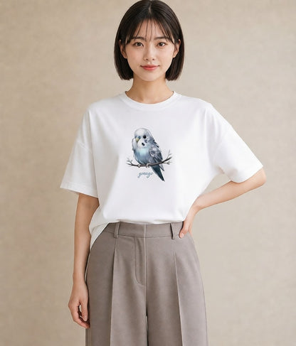 Tシャツ レディース 白文鳥 ペット 動物 イラスト きれいめカジュアル 在宅 公園 白T YMAZO