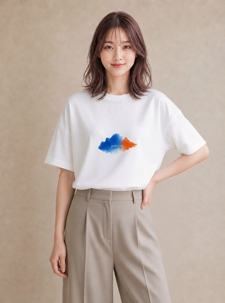 プリントTシャツ レディース 空 星空 宇宙 イラスト 水彩風 部屋着 女性向けギフト 白T YMAZO