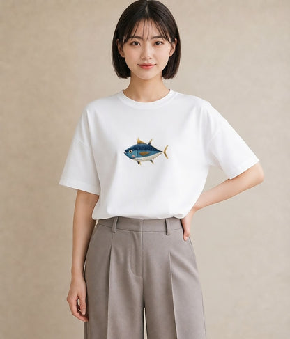 半袖Tシャツ レディース マンボウ 海の生き物 海 イラスト ポップ 春服 ミセス 白T YMAZO