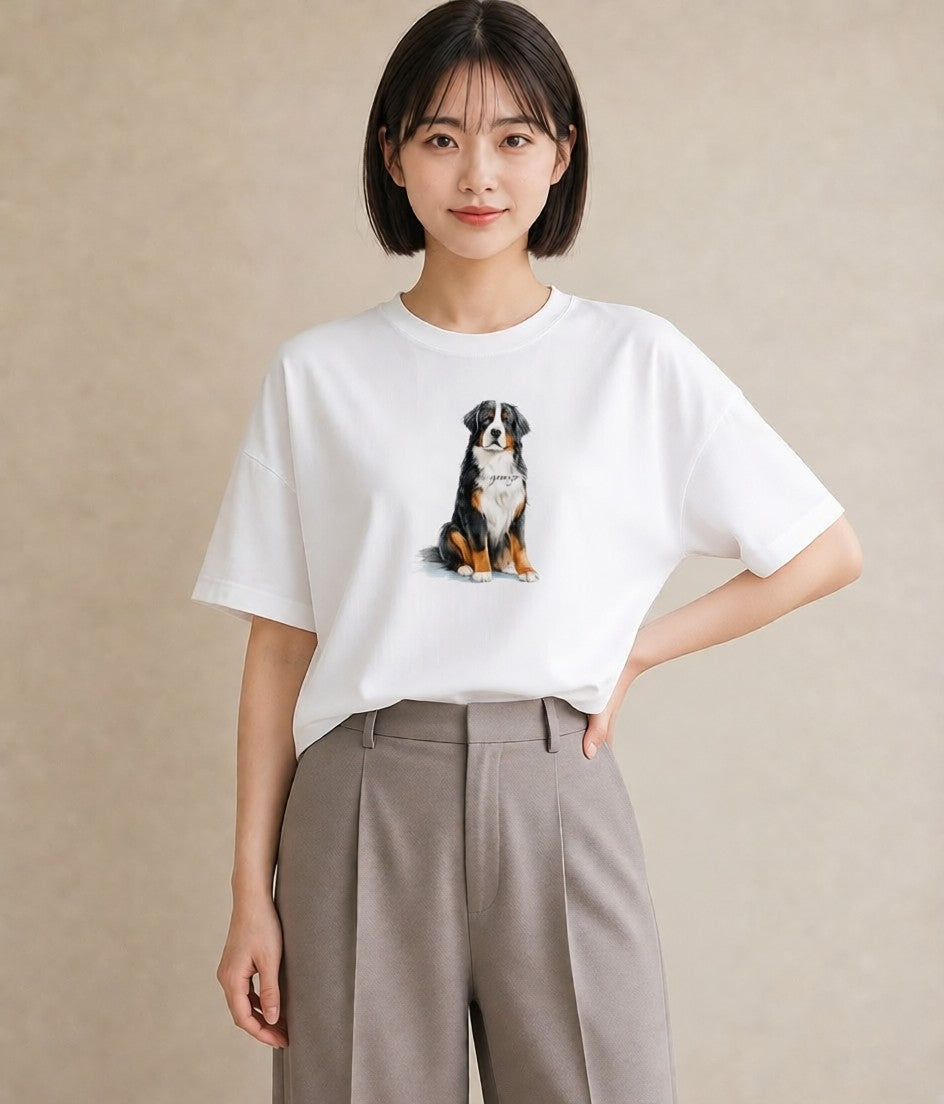 半袖Tシャツ レディース バーニーズマウンテンドッグ 犬 いぬ イラスト ゆるかわ ビーチ デイリーウェア 白T YMAZO