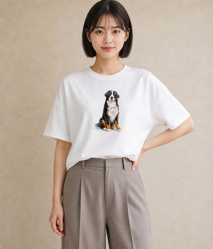 半袖Tシャツ レディース バーニーズマウンテンドッグ 犬 いぬ イラスト ゆるかわ ビーチ デイリーウェア 白T YMAZO
