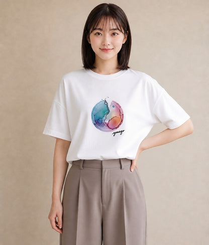 Tシャツ レディース 乙女座 星空 宇宙 イラスト ミニマル ビーチ デイリーウェア 白T YMAZO