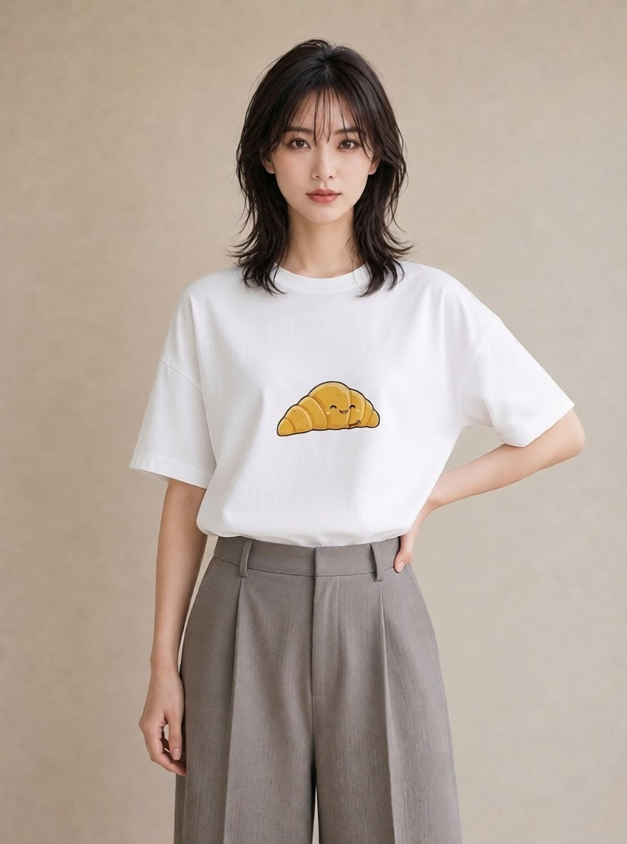Tシャツ レディース クロワッサン 食べ物 フード イラスト カジュアル 親子 20代 白T YMAZO