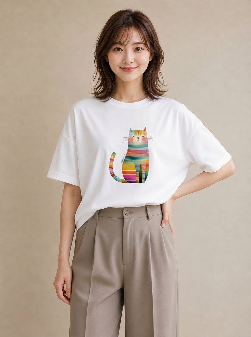 半袖Tシャツ レディース アメリカンショートヘア 猫 ねこ イラスト 旅行コーデ 部屋着 女性向けギフト 白T YMAZO